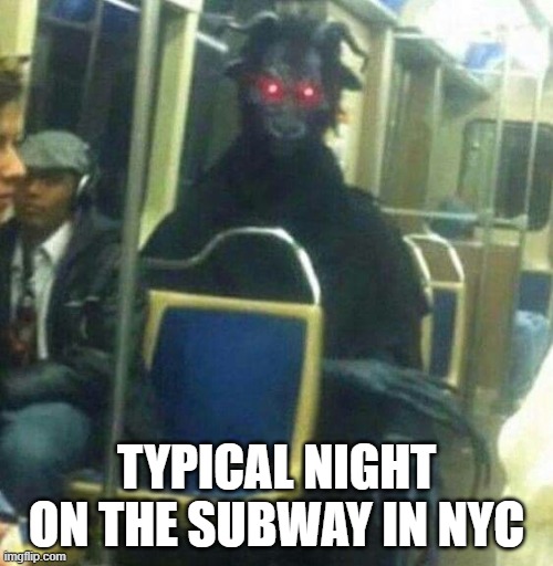 Subway Ride | TYPICAL NIGHT ON THE SUBWAY IN NYC | image tagged in cursed image | made w/ Imgflip meme maker