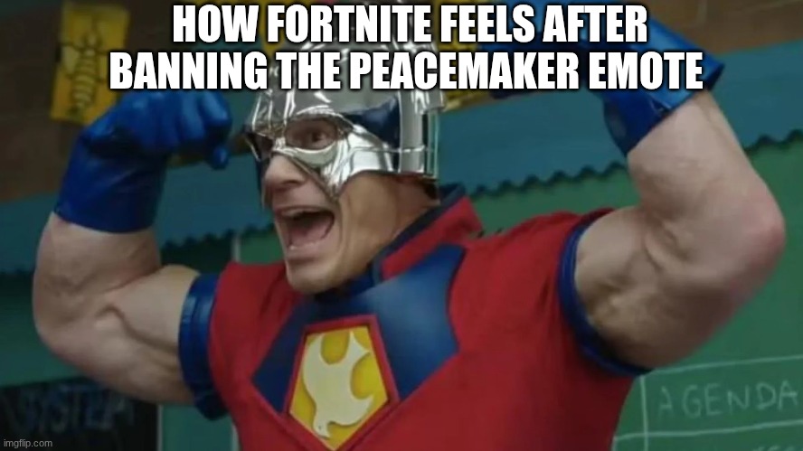 Peacemaker | HOW FORTNITE FEELS AFTER BANNING THE PEACEMAKER EMOTE | image tagged in gaming | made w/ Imgflip meme maker