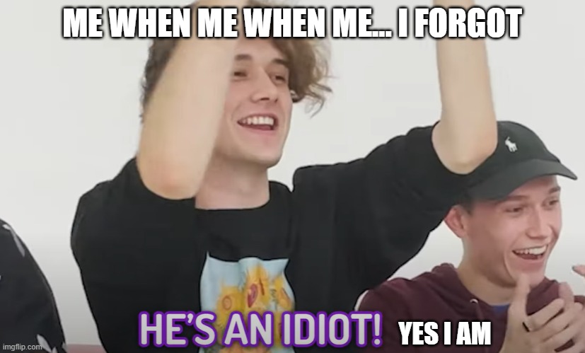 He's an idiot! | ME WHEN ME WHEN ME... I FORGOT; YES I AM | image tagged in he's an idiot | made w/ Imgflip meme maker