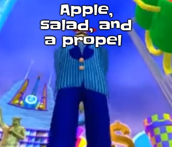 Too full to eat the apple core today | Apple, salad, and a propel | image tagged in aura farming | made w/ Imgflip meme maker