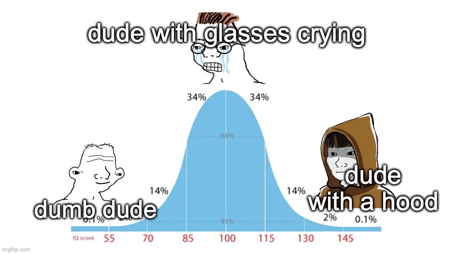 statistics | dude with glasses crying; dude with a hood; dumb dude | image tagged in statistics,msmg | made w/ Imgflip meme maker