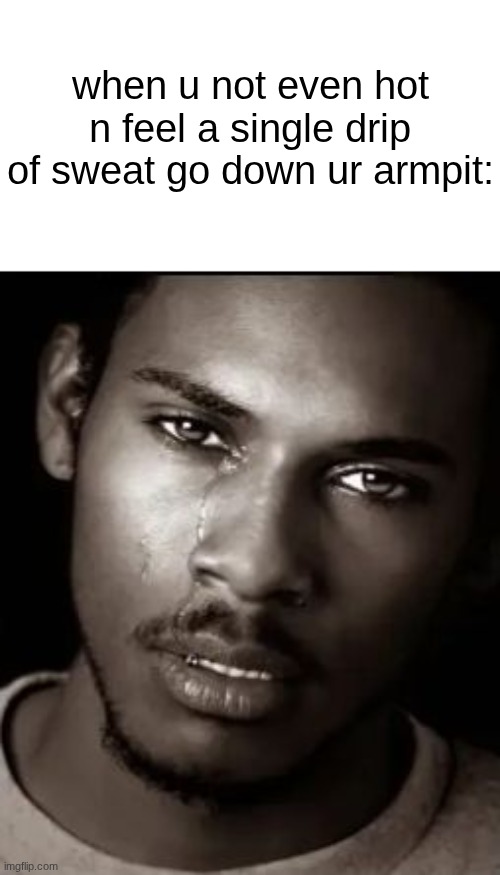I fucking despise this feeling | when u not even hot n feel a single drip of sweat go down ur armpit: | image tagged in black guy crying | made w/ Imgflip meme maker