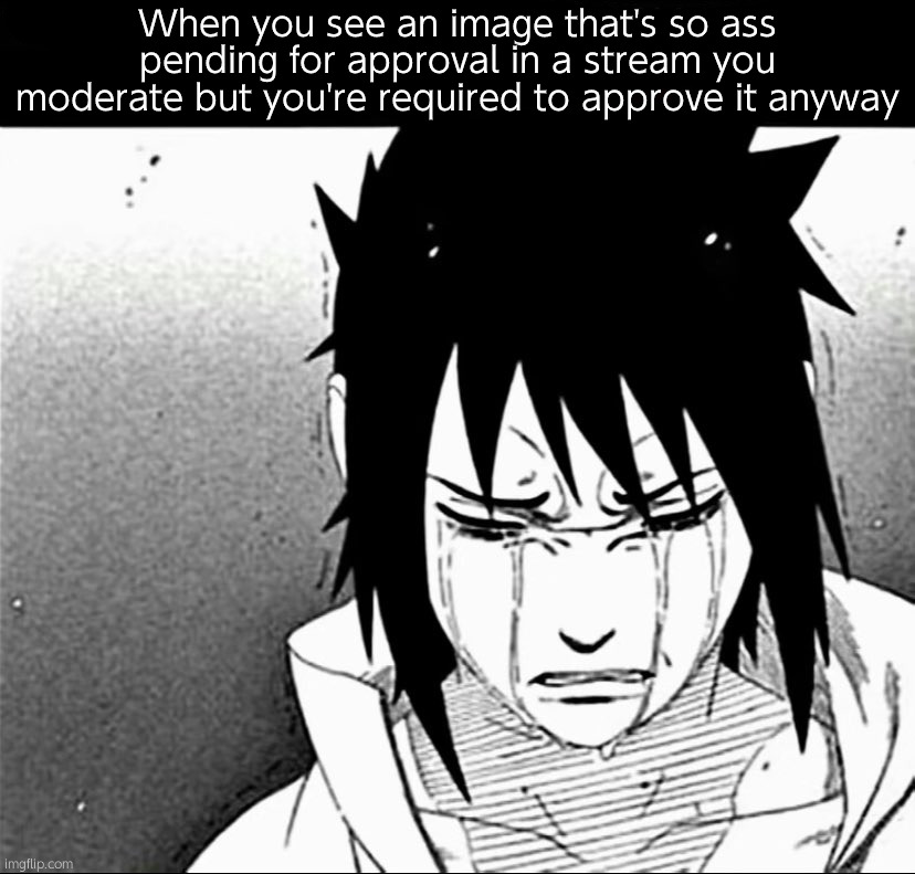 . | When you see an image that's so ass pending for approval in a stream you moderate but you're required to approve it anyway | image tagged in when a cornball so corny you js start crying | made w/ Imgflip meme maker