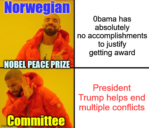 How will the committee justify their MSM gaslighting of their popultion with Trump hate | Norwegian; 0bama has absolutely no accomplishments to justify getting award; NOBEL PEACE PRIZE; President Trump helps end multiple conflicts; Committee | image tagged in nobel prize,norwegians gaslighted for 11 years to hate trump,trump deserves the award | made w/ Imgflip meme maker