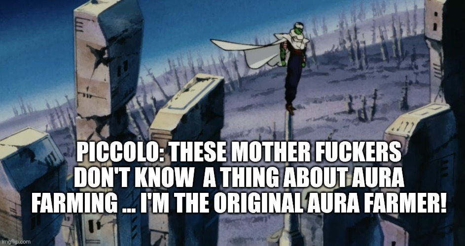 Piccolo Aura Farming | PICCOLO: THESE MOTHER FUCKERS DON'T KNOW  A THING ABOUT AURA FARMING ... I'M THE ORIGINAL AURA FARMER! | image tagged in piccolo aura farming | made w/ Imgflip meme maker