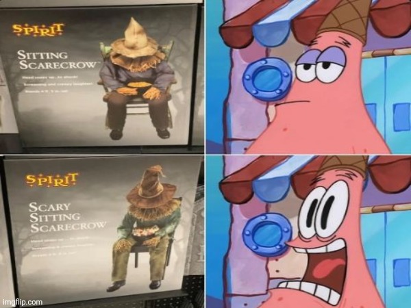 Now that's scary | image tagged in patrick star,spirit halloween,scarecrow | made w/ Imgflip meme maker