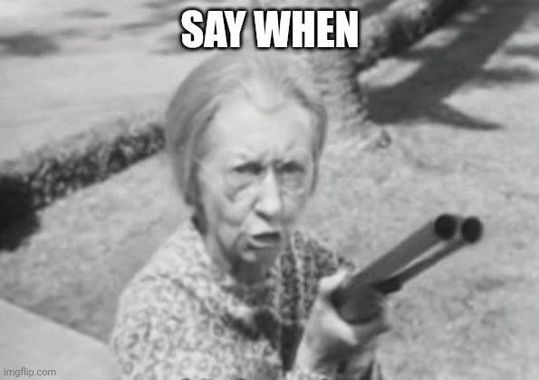 SAY WHEN | image tagged in granny's got a gun | made w/ Imgflip meme maker