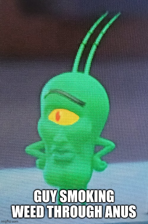 Handsome Plankton | GUY SMOKING WEED THROUGH ANUS | image tagged in handsome plankton | made w/ Imgflip meme maker