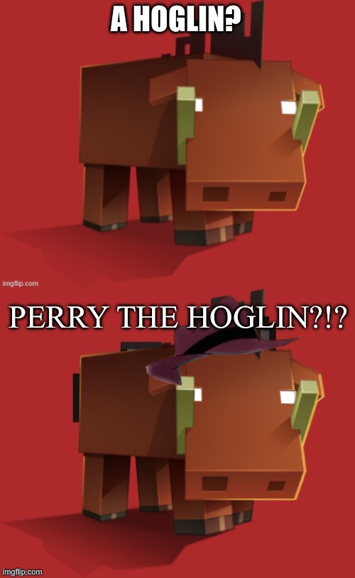 Pardon my crappy editing | A HOGLIN? PERRY THE HOGLIN?!? | image tagged in netherite hoglin | made w/ Imgflip meme maker