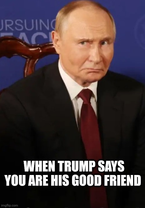 Vladimir | WHEN TRUMP SAYS YOU ARE HIS GOOD FRIEND | image tagged in maga | made w/ Imgflip meme maker