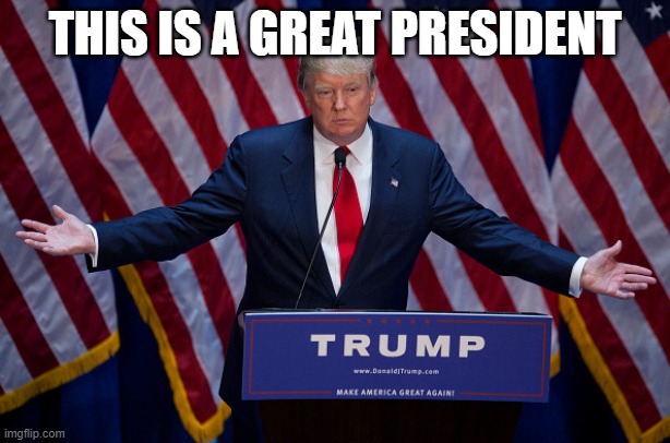 Donald Trump | THIS IS A GREAT PRESIDENT | image tagged in donald trump | made w/ Imgflip meme maker