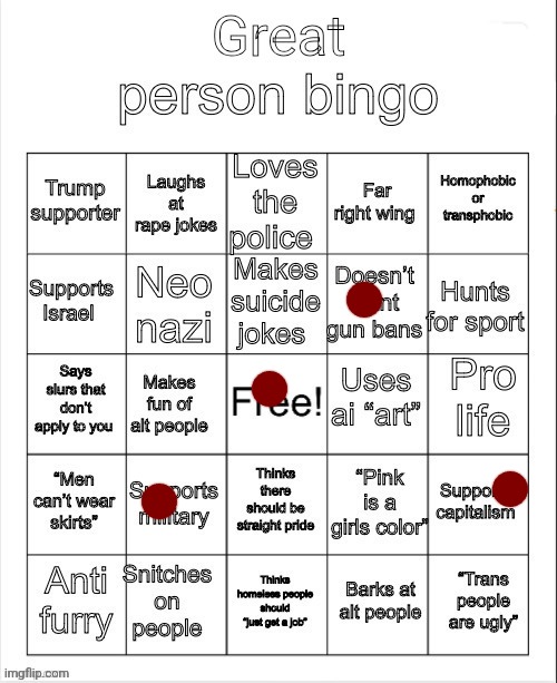 great person bingo | image tagged in great person bingo | made w/ Imgflip meme maker