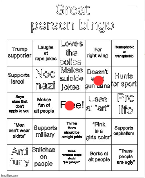 you know | image tagged in great person bingo | made w/ Imgflip meme maker