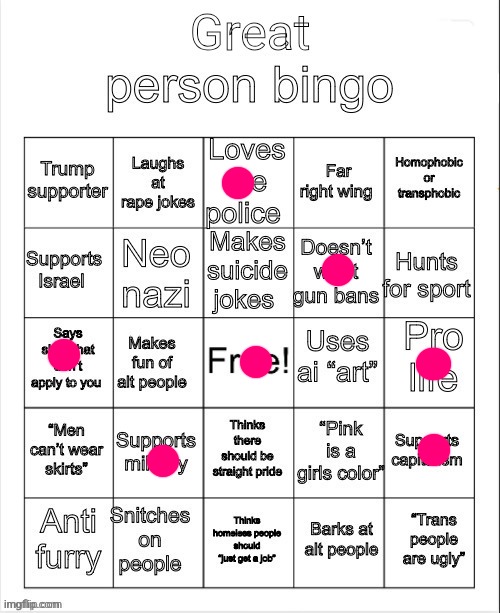 great person bingo | image tagged in great person bingo | made w/ Imgflip meme maker