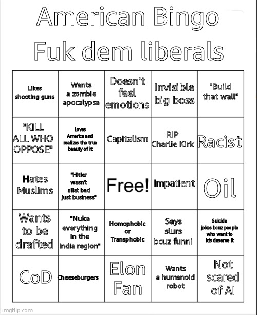 American bingo Blank Meme Template