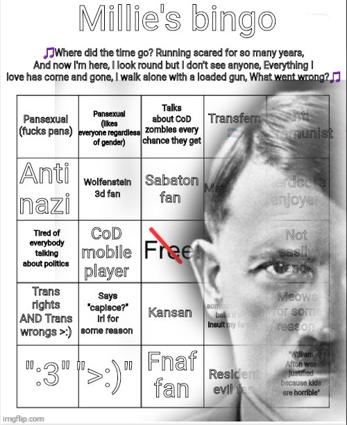 Millie's bingo | image tagged in millie's bingo | made w/ Imgflip meme maker