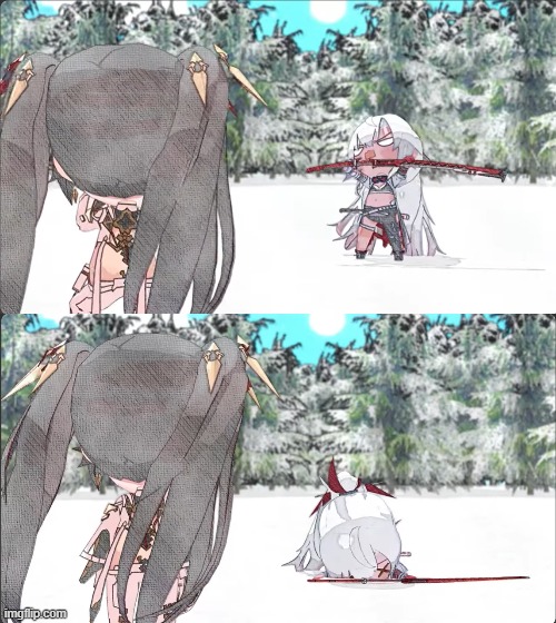 Alpha breaking her back (Punishing: Gray Raven) | image tagged in alpha breaking her back punishing gray raven | made w/ Imgflip meme maker