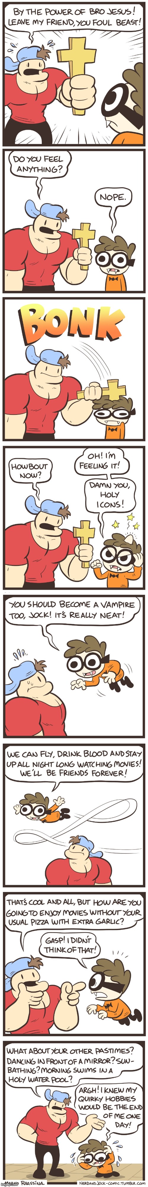 image tagged in jock,cross,nerd,exorcist,pizza,garlic | made w/ Imgflip meme maker