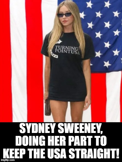 Keeping the USA straight! | SYDNEY SWEENEY, DOING HER PART TO KEEP THE USA STRAIGHT! | image tagged in made in usa | made w/ Imgflip meme maker