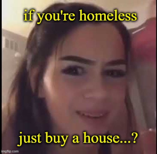 Biggest brain right here | if you're homeless; just buy a house...? | image tagged in if you're homeless just buy a house | made w/ Imgflip meme maker