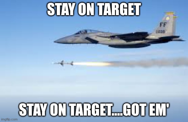 stay on target | STAY ON TARGET; STAY ON TARGET....GOT EM' | image tagged in military | made w/ Imgflip meme maker