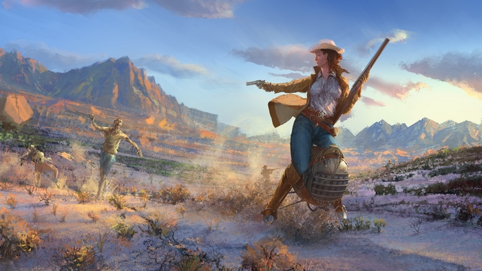 Cowgirl vs. Zombie gun patriotic America USA Blank Meme Template