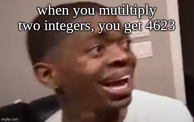 why he happi | when you multiply two integers, you get 4623 | image tagged in why he happi | made w/ Imgflip meme maker