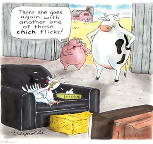 image tagged in comics,farm,pig,cow,chicken,chick flicks | made w/ Imgflip meme maker