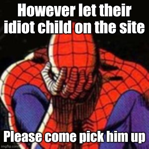 I think they're new. | However let their idiot child on the site; Please come pick him up | image tagged in memes,sad spiderman,spiderman | made w/ Imgflip meme maker