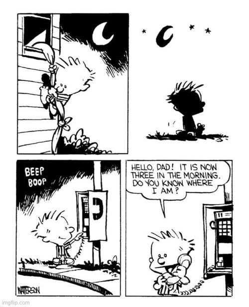 Pay phones… ancient relics of the past… | image tagged in calvin and hobbes,comics,sneaking out,pay phone,calling home,precocious | made w/ Imgflip meme maker