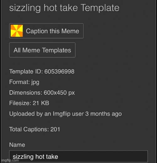heres the stats for sizzling hot take | made w/ Imgflip meme maker
