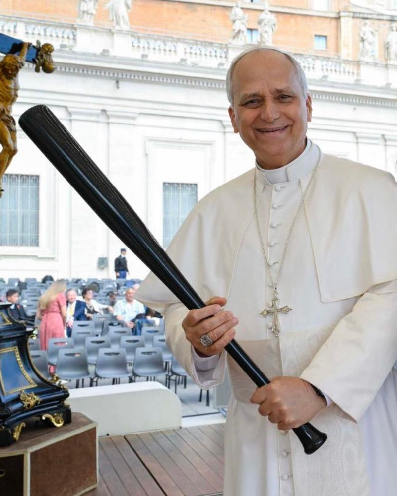 Pope Leon XVI with baseball bat Blank Meme Template
