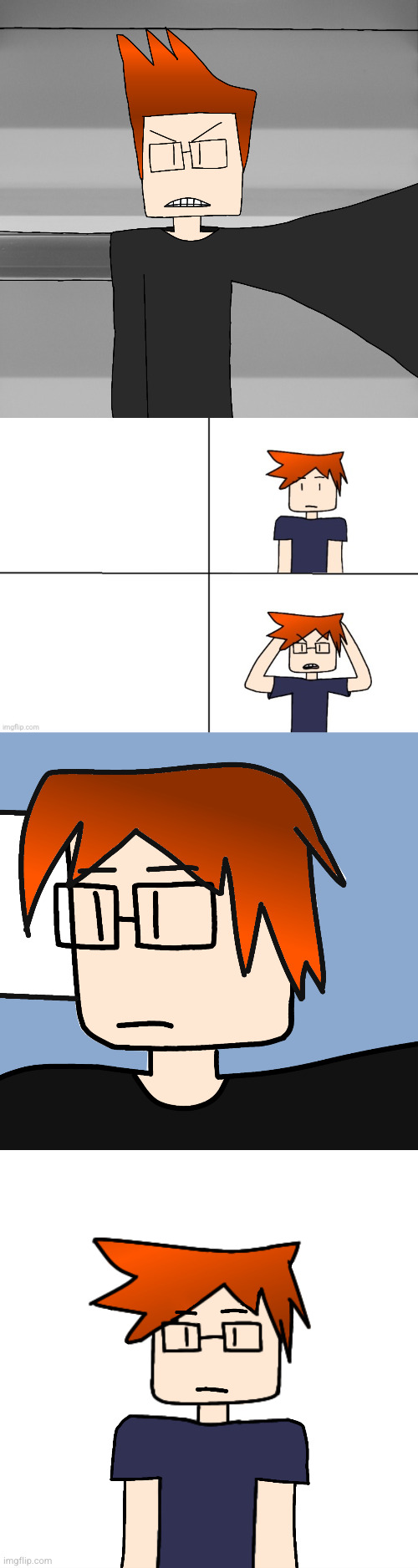 image tagged in mc selfie angry official drawing version,mc with and without glasses,mc redrawn,mc comics version | made w/ Imgflip meme maker