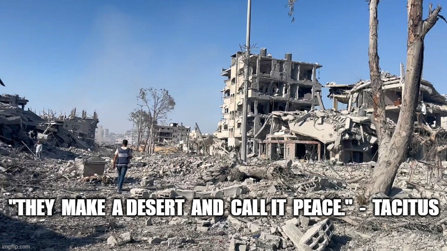 Unjust Desert | "THEY  MAKE  A DESERT  AND  CALL IT  PEACE."  -  TACITUS | image tagged in palestine | made w/ Imgflip meme maker