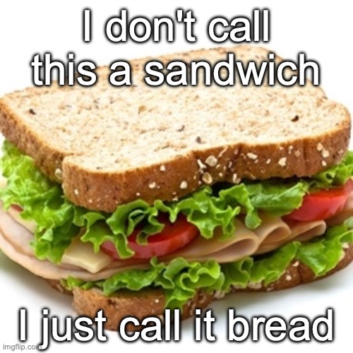 Sandwich | I don't call this a sandwich; I just call it bread | image tagged in sandwich | made w/ Imgflip meme maker
