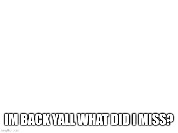 Blank White Template | IM BACK YALL WHAT DID I MISS? | image tagged in blank white template | made w/ Imgflip meme maker