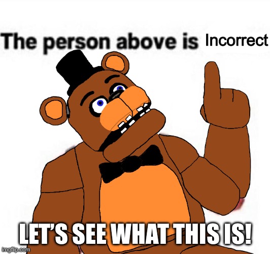 the person above fnaf | Incorrect; LET’S SEE WHAT THIS IS! | image tagged in the person above fnaf | made w/ Imgflip meme maker