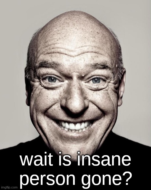 please God tell me. no more femboys or boykisser spamming | wait is insane person gone? | image tagged in dean norris | made w/ Imgflip meme maker