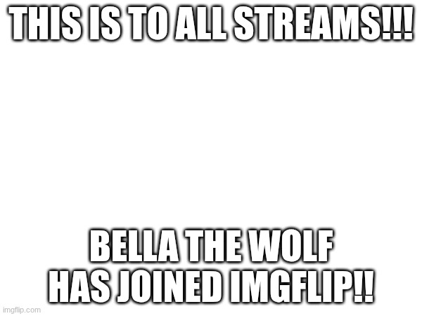 oh no... | THIS IS TO ALL STREAMS!!! BELLA THE WOLF HAS JOINED IMGFLIP!! | image tagged in oh no | made w/ Imgflip meme maker