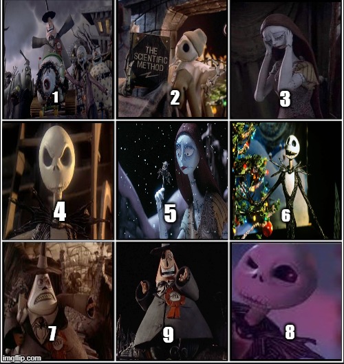 2; 3; 1; 4; 5; 6; 8; 7; 9 | image tagged in nightmare before christmas | made w/ Imgflip meme maker