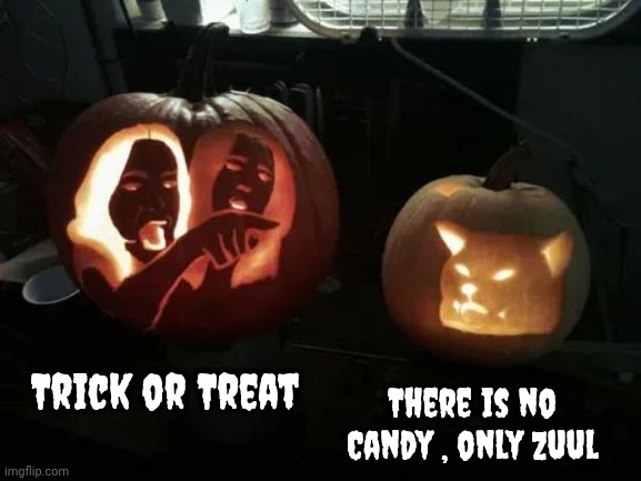 New Halloween Template | There is no Candy , only Zuul; Trick or Treat | image tagged in halloween cat,smudge the cat,well yes but actually no,ghostbusters,sequel,crossover | made w/ Imgflip meme maker
