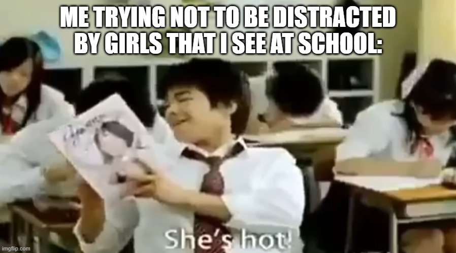 What am I doing with my life? | ME TRYING NOT TO BE DISTRACTED BY GIRLS THAT I SEE AT SCHOOL: | image tagged in japan she's hot,memes,funny,why are you reading this | made w/ Imgflip meme maker