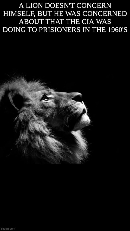 The CIA was moving like the S.C.P. Foundation and Urbanshade back in the 60's | A LION DOESN'T CONCERN HIMSELF, BUT HE WAS CONCERNED ABOUT THAT THE CIA WAS DOING TO PRISIONERS IN THE 1960'S | image tagged in a lion doesn t concern himself | made w/ Imgflip meme maker