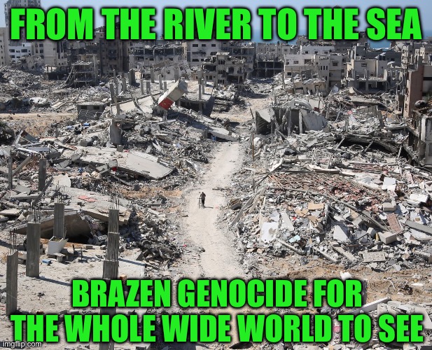 FROM THE RIVER TO THE SEA; BRAZEN GENOCIDE FOR THE WHOLE WIDE WORLD TO SEE | made w/ Imgflip meme maker