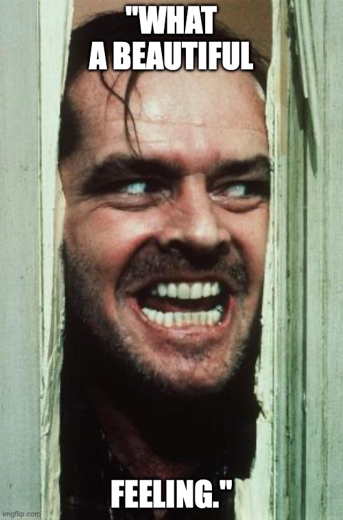 Here's Johnny Meme | "WHAT A BEAUTIFUL; FEELING." | image tagged in memes,here's johnny | made w/ Imgflip meme maker