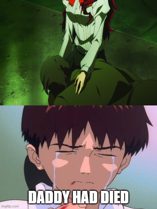 shinji crying over ariel's daddy's death | DADDY HAD DIED | image tagged in shinji crying meme,daddy no,persona 3,sad movie moments,neon genesis evangelion,celebrity deaths | made w/ Imgflip meme maker