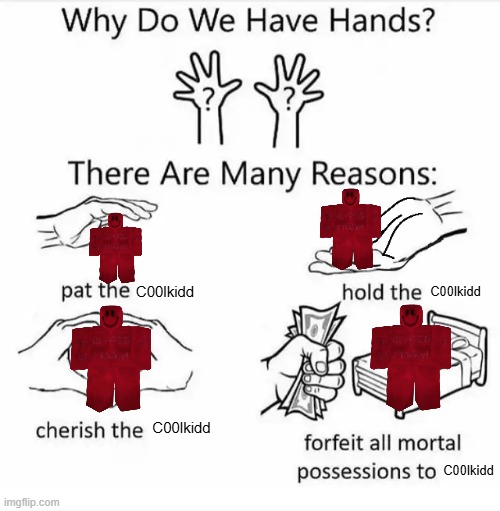 C00lkidd will be WORSHIPPED | C00lkidd; C00lkidd; C00lkidd; C00lkidd | image tagged in why do we have hands all blank | made w/ Imgflip meme maker