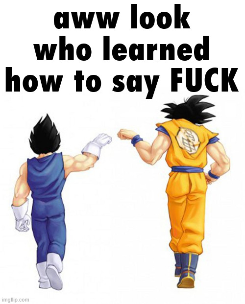 goku and vegeta | aww look who learned how to say FUCK | image tagged in goku and vegeta | made w/ Imgflip meme maker