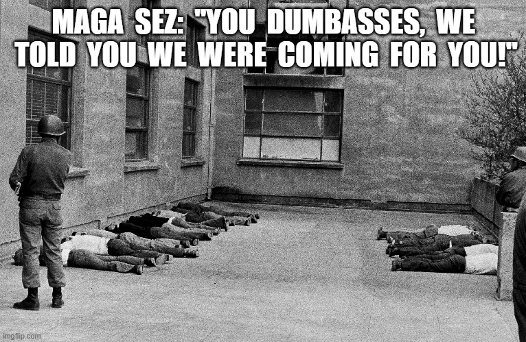 Streets of America | MAGA  SEZ:  "YOU  DUMBASSES,  WE  TOLD  YOU  WE  WERE  COMING  FOR  YOU!" | image tagged in maga | made w/ Imgflip meme maker