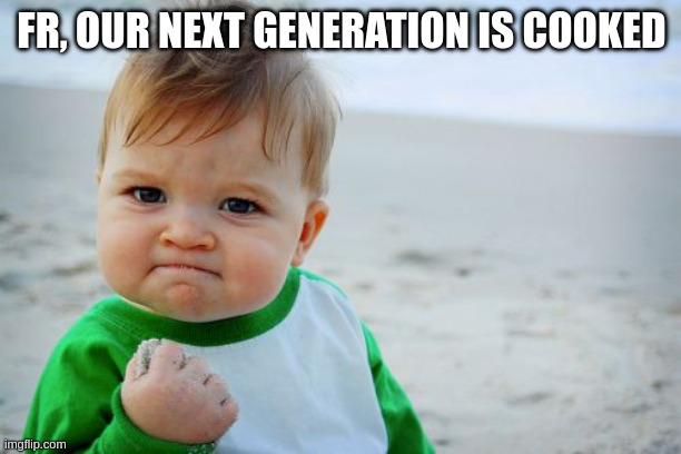 FR, OUR NEXT GENERATION IS COOKED | image tagged in memes,success kid original | made w/ Imgflip meme maker